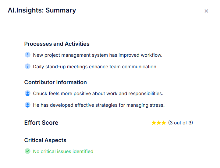 Structured interview summary with risk flags
